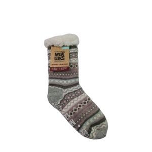 Muk Luks Womens Cabin Socks - Gray and Brown Slip Resistant